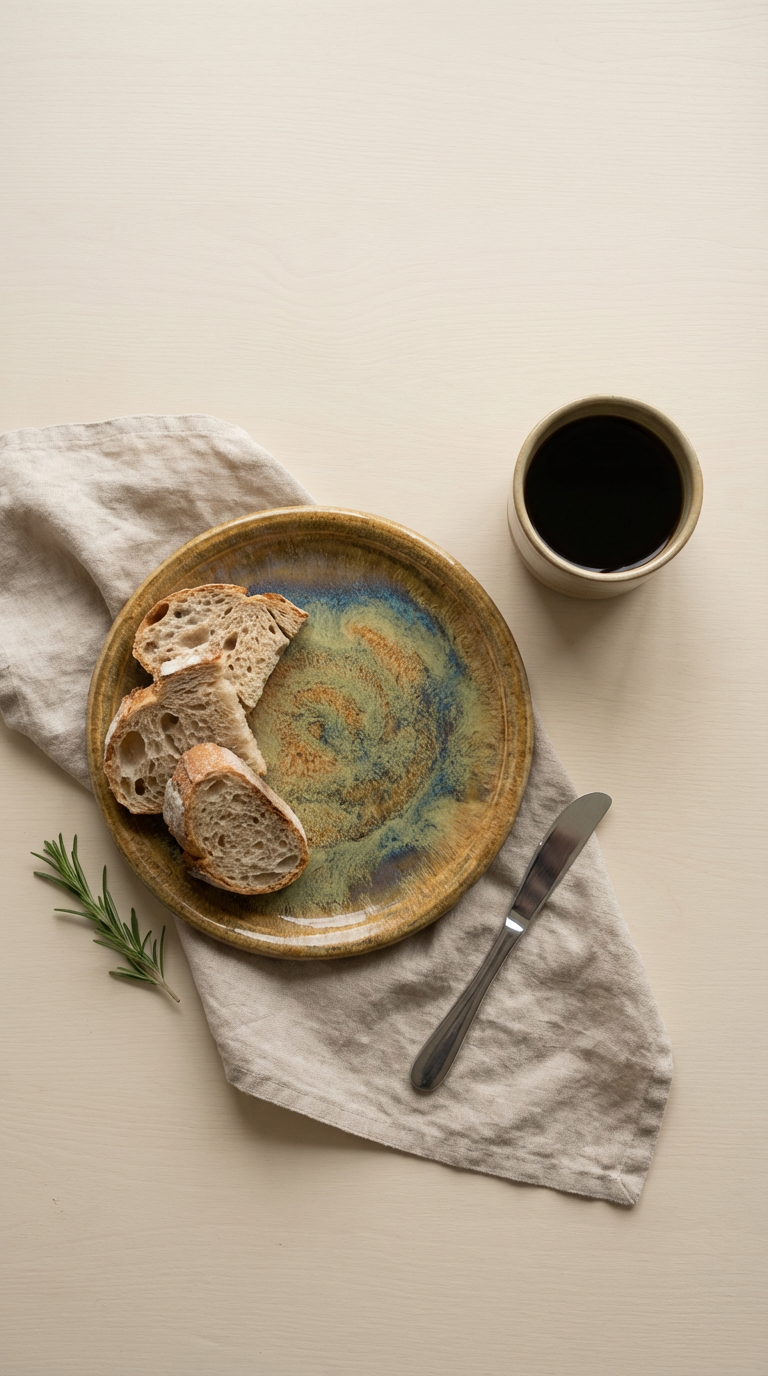 Hand-Thrown Small Stoneware Plate in Swirling Colorful Glaze by Gin
