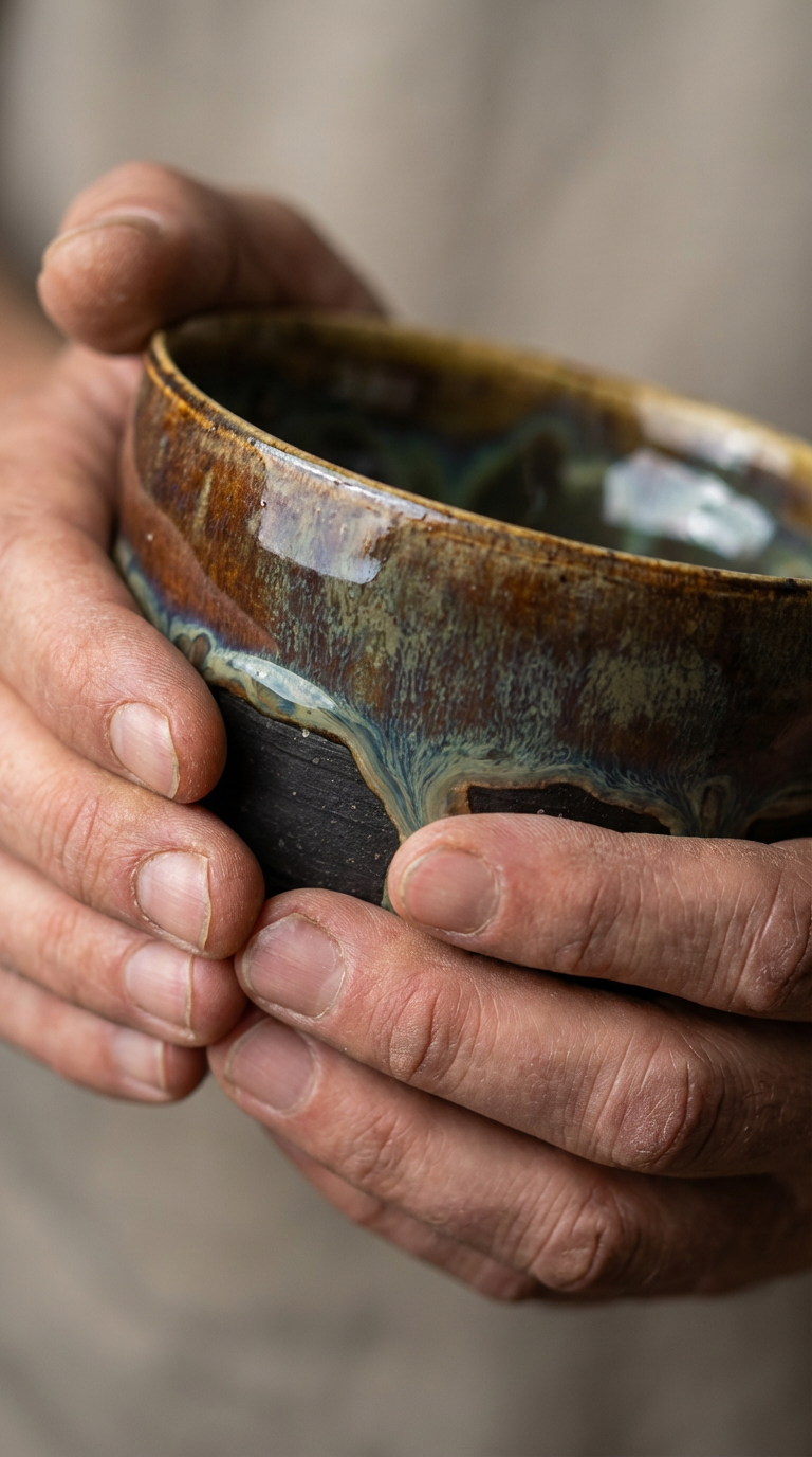 Hand-Thrown Stoneware Bowl in Dramatic Dripping Colors & Black Glaze by Gin