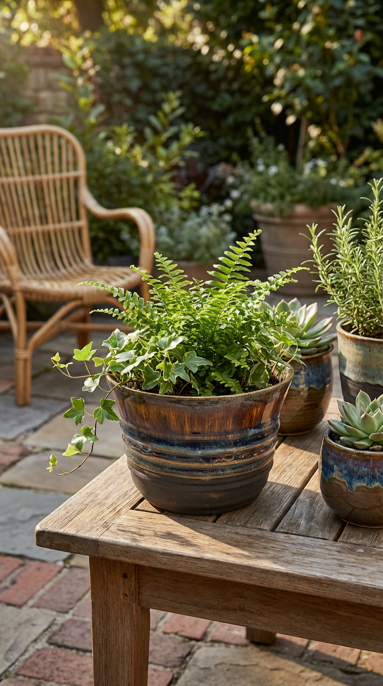 Hand-Thrown Stoneware Planter in Moody Brown & Blue Glaze