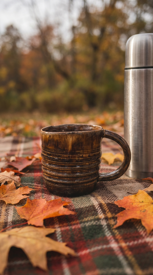 Hand-Thrown Ribbed Stoneware Mug in Warm Brown Glaze by Gin