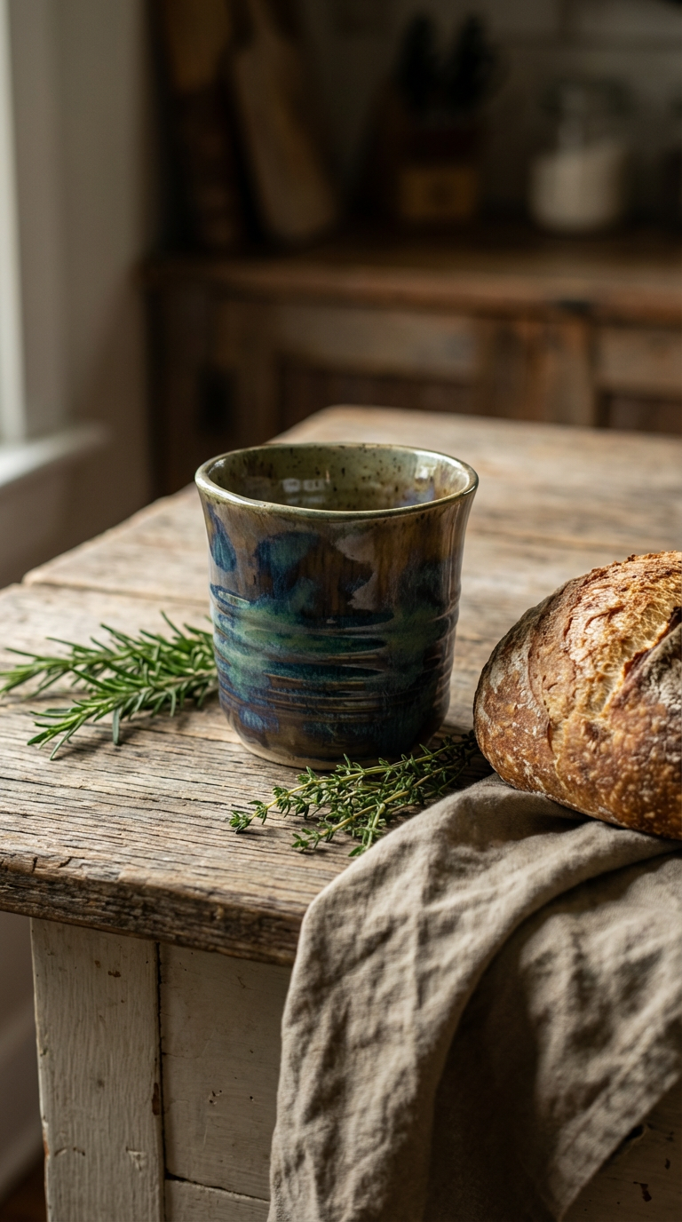 Handcrafted 10 oz Ceramic Tumbler in Earthy Blues and Greens by Gin