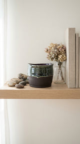 Handmade Ceramic Serving & Centerpiece Bowl – Two-Tone Glossy Green and Deep Purple Stoneware by Gin