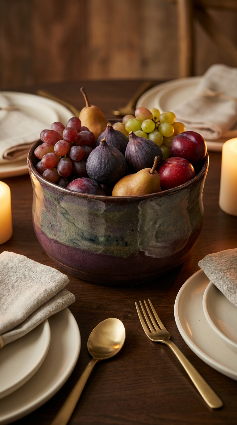 Handcrafted Rustic Plum & Green Stoneware Bowl by Gin
