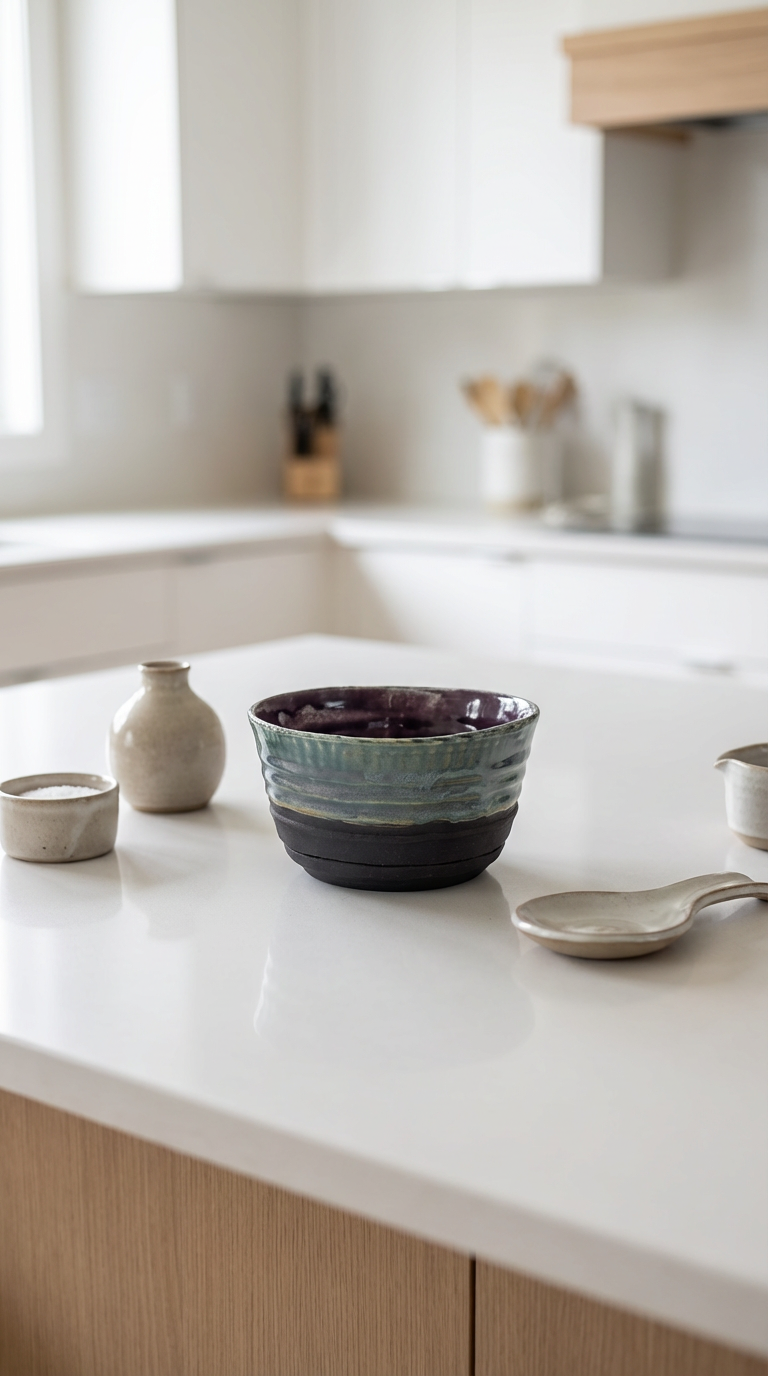 Hand-Thrown Stoneware Bowl in Layered Purple & Teal by Gin