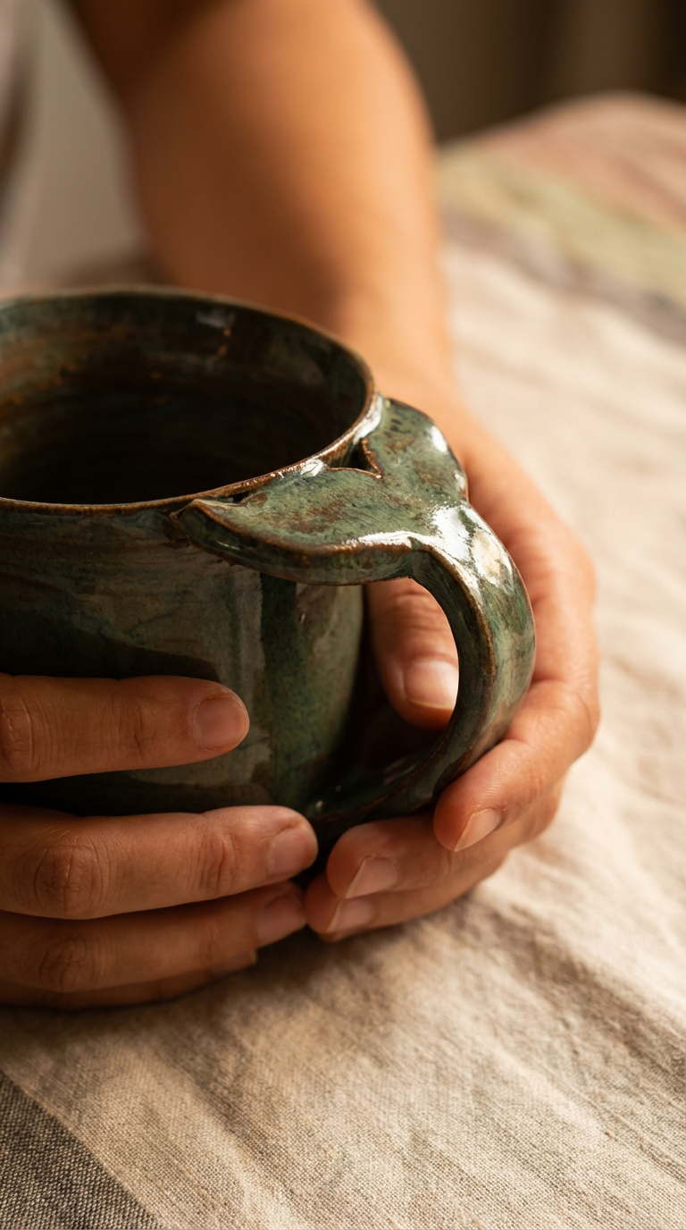Handmade 8oz Whale Tail Mug in Deep Ocean Green Glaze by Gin