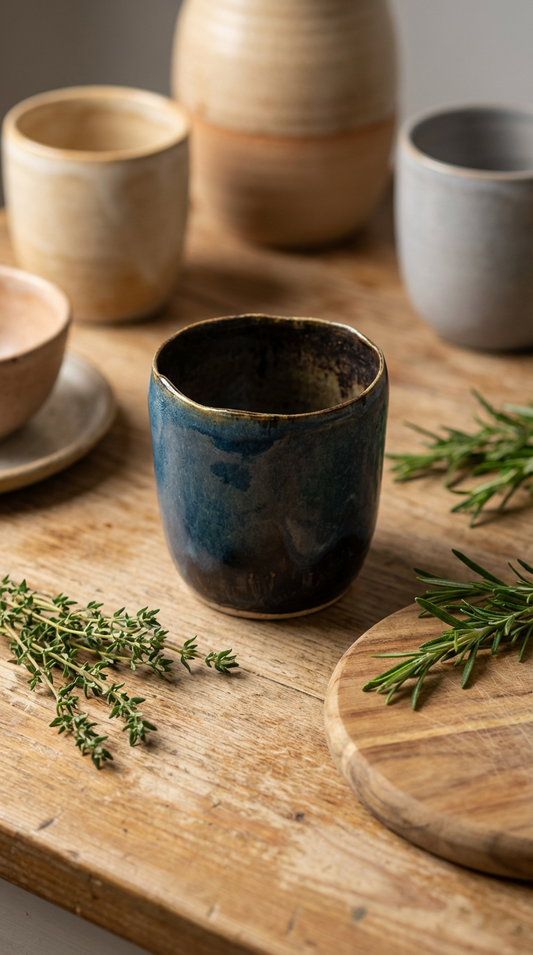 Organic Indigo Blue Tumbler – Handmade 10oz Stoneware Cup by Gin