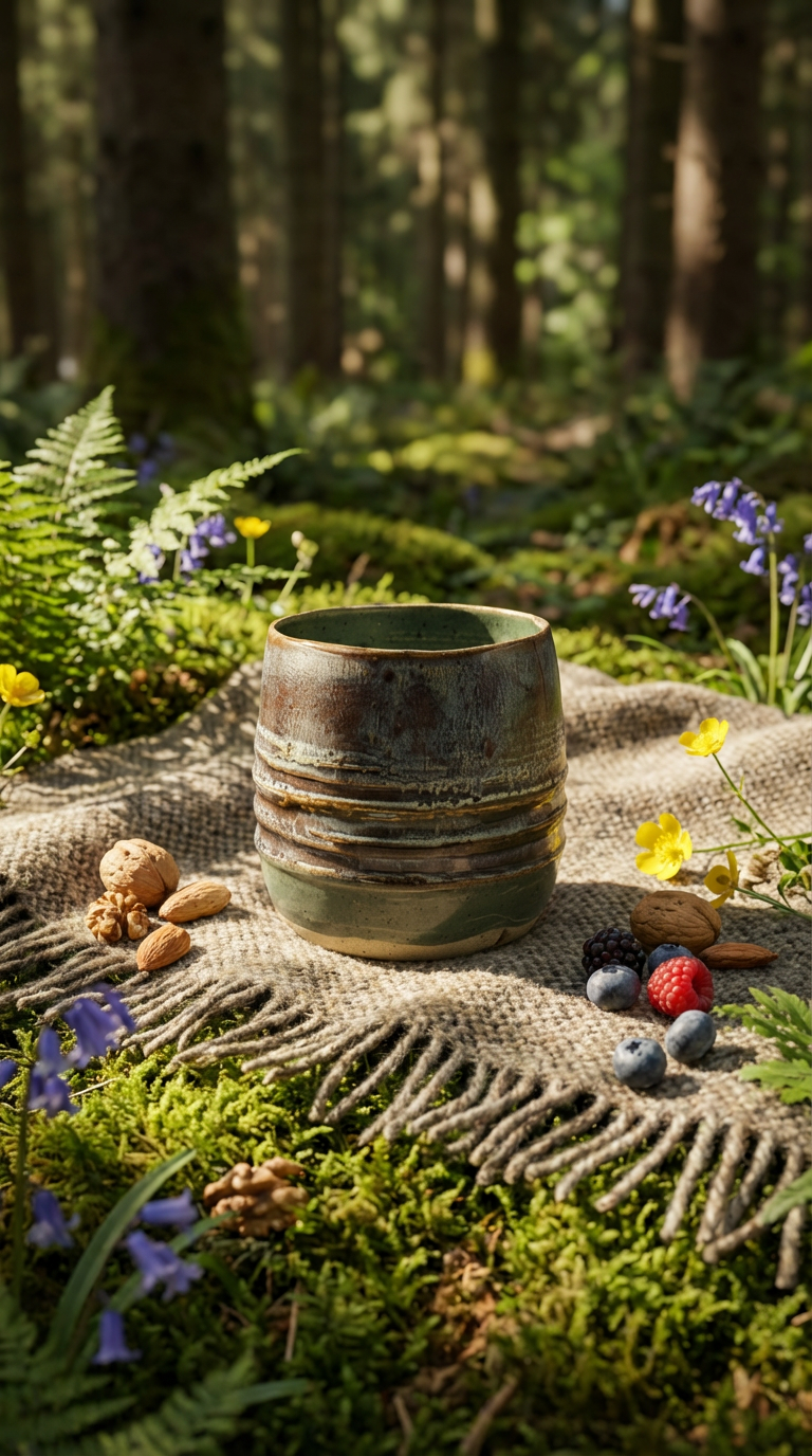 10 oz Handmade Blue-Green Layered Stoneware Tumbler by Gin