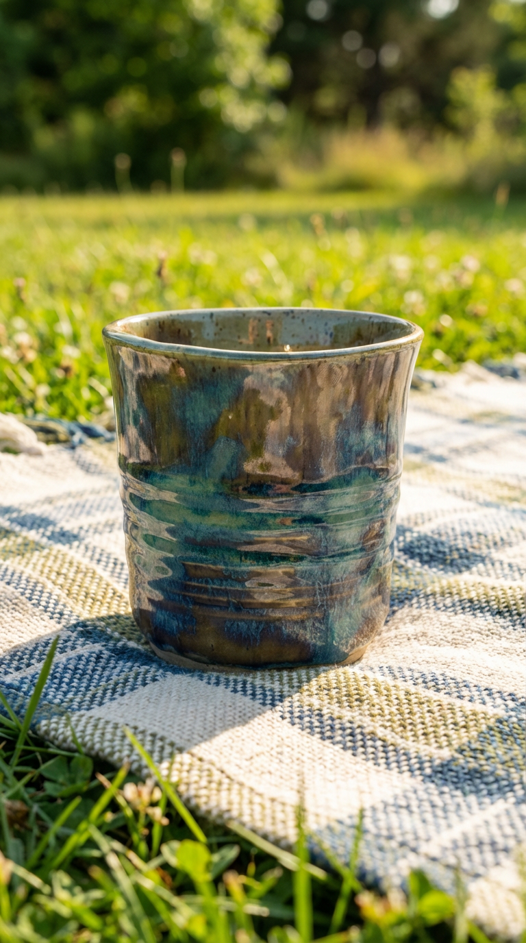 Handcrafted 10 oz Ceramic Tumbler in Earthy Blues and Greens by Gin