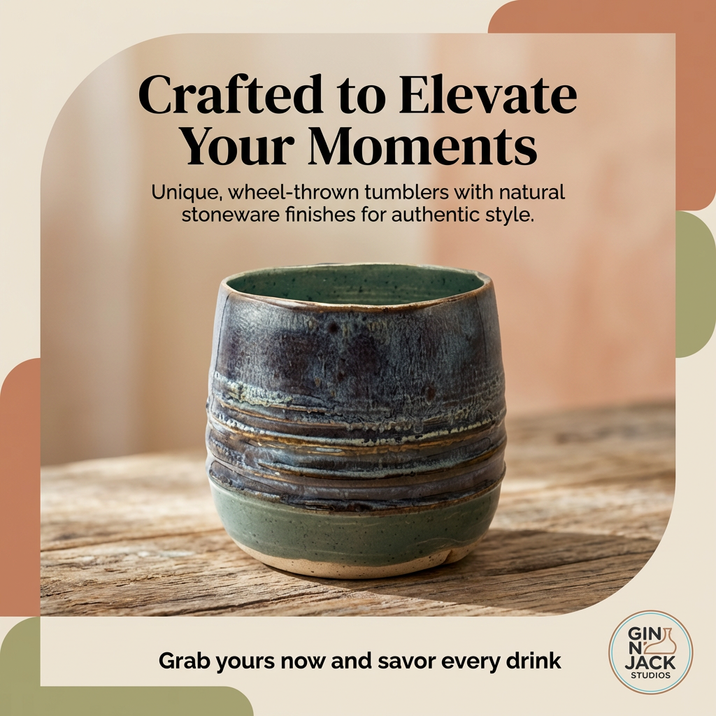10 oz Handmade Blue-Green Layered Stoneware Tumbler by Gin