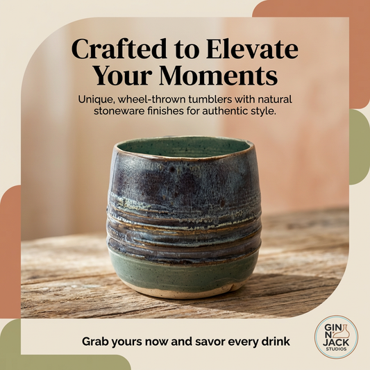 10 oz Handmade Blue-Green Layered Stoneware Tumbler by Gin