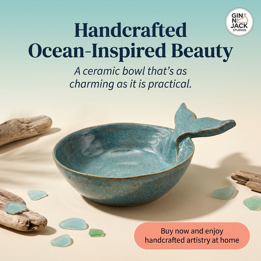 Handmade Whale Tail Bowl in Ocean Blue – Stoneware Ceramic by Gin