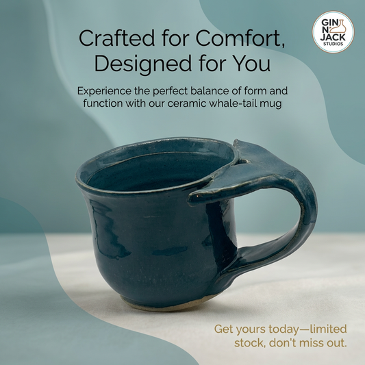 Whale Tail Mug in Deep Navy – 10 oz Handthrown Stoneware by Gin