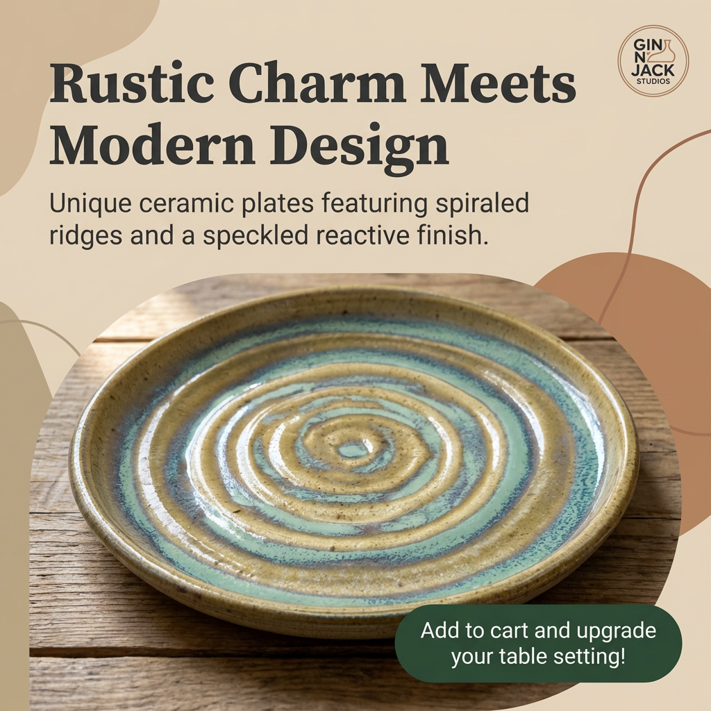 Handcrafted Spiral Glaze Stoneware Plate by Gin