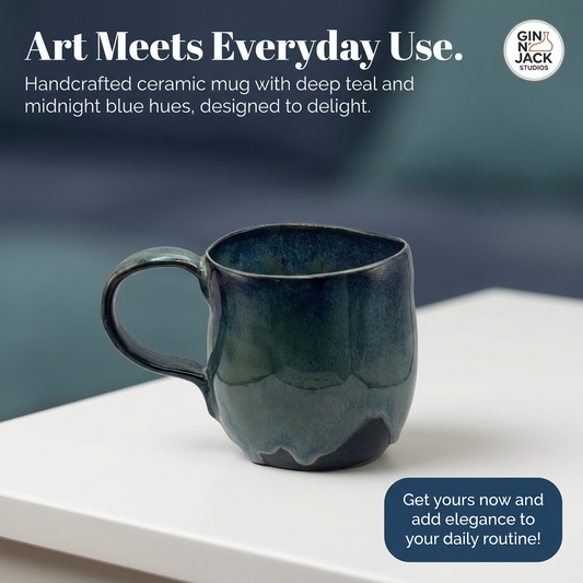 Handmade Teal Blue Stoneware Mug – Organic Glazed Coffee Cup by Gin