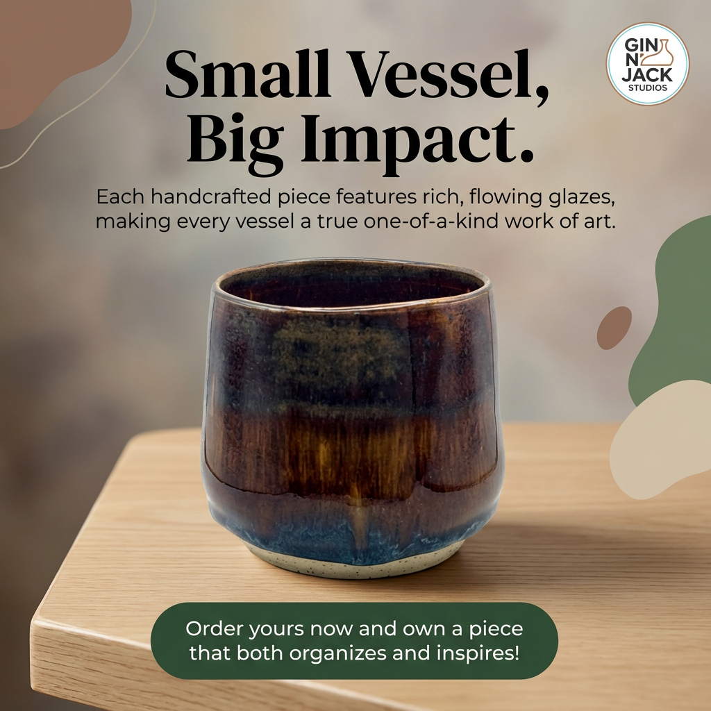 Handcrafted Moody Brown & Amber Stoneware Vessel (Decorative Only) by Gin