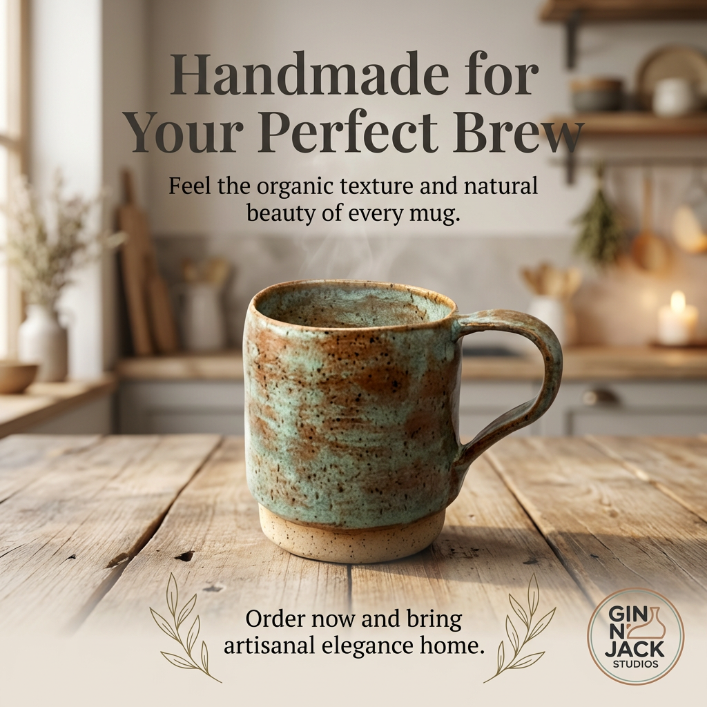 Handmade Speckled Stoneware Mug in Soft Teal and Earthy Browns by Gin