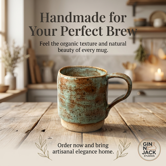 Handmade Speckled Stoneware Mug in Soft Teal and Earthy Browns by Gin