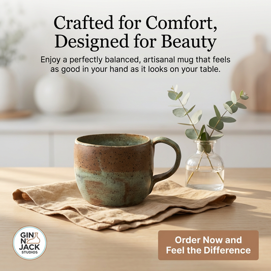 Handmade Speckled Stoneware Mug – Earthy Brown & Celadon Green Glaze by Gin