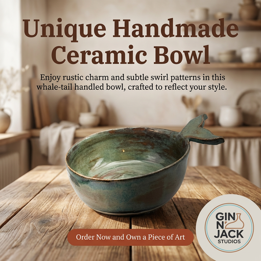 Whimsical Whale Tail Serving Bowl – Ocean Green Stoneware by Gin