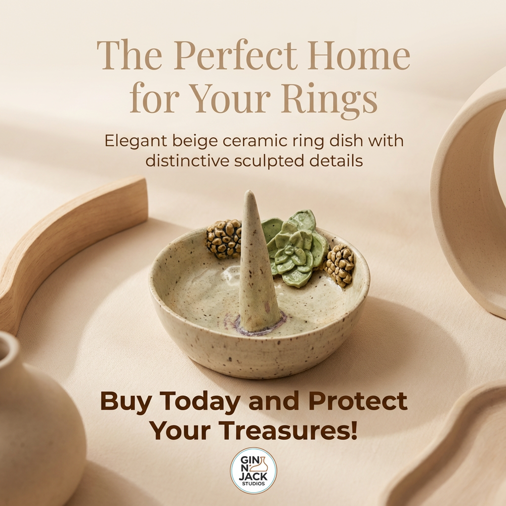 Hand-Sculpted Succulent Ring Dish – Speckled Stoneware Jewelry Holder by Gin
