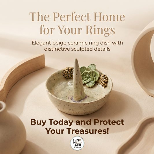 Hand-Sculpted Succulent Ring Dish – Speckled Stoneware Jewelry Holder by Gin