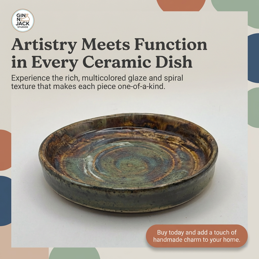 Handcrafted Stoneware Spiral Glaze Dish by Gin
