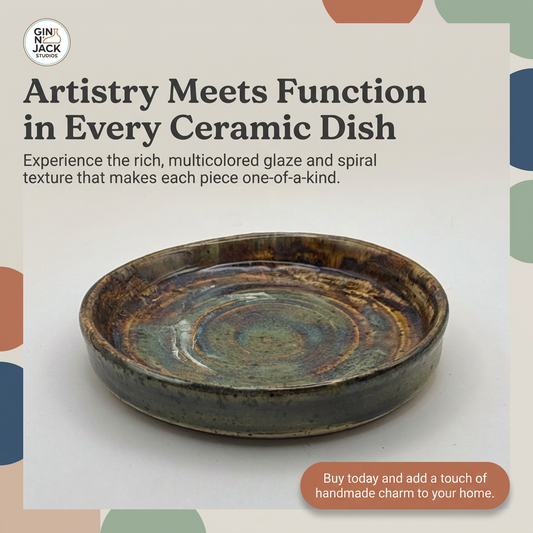 Handcrafted Stoneware Spiral Glaze Dish by Gin