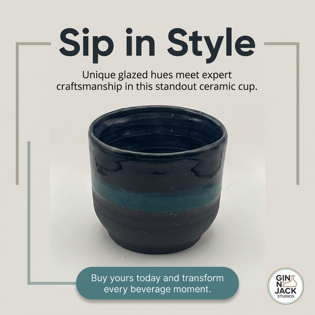 Handmade Speckled Stoneware Cup in Deep Blue & Teal by Gin