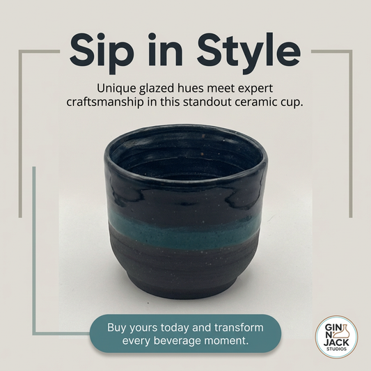Handmade Speckled Stoneware Cup in Deep Blue & Teal by Gin