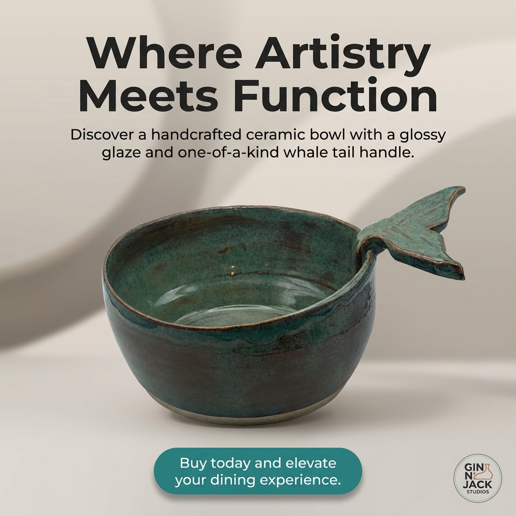 Handmade Whale Tail Ceramic Bowl – Ocean-Inspired Stoneware by Gin