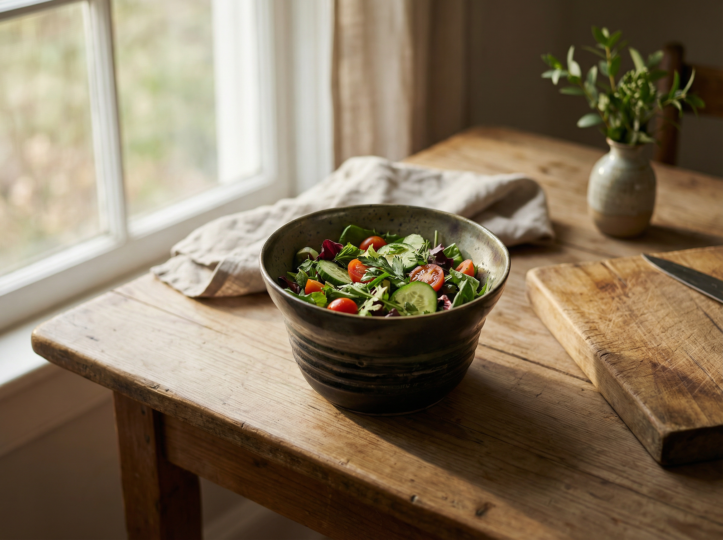 Hand-Thrown Stoneware Bowl in Moody Speckled Olive & Earthy Brown Glaze by Gin
