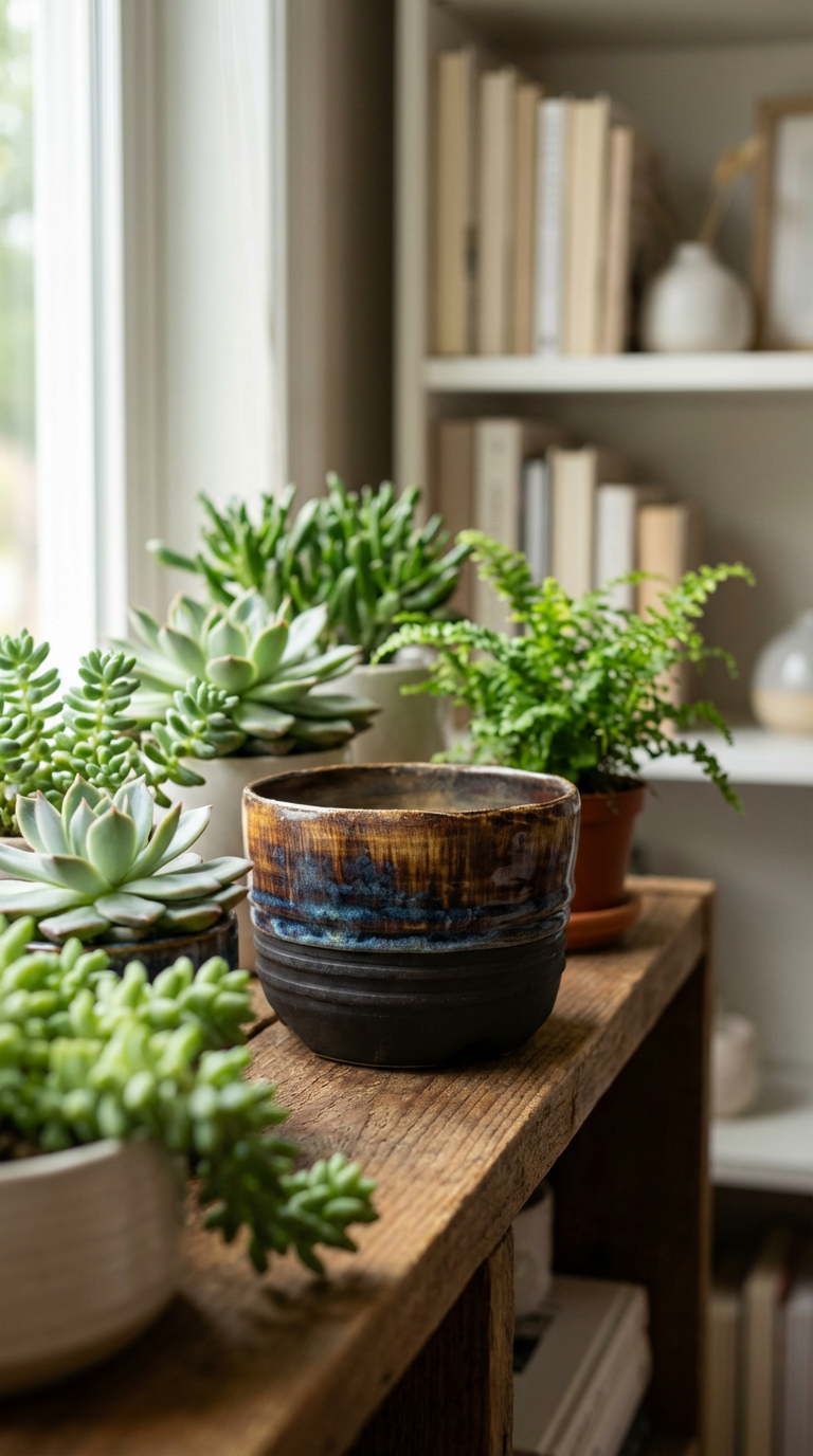 Hand-Thrown Stoneware Planter in Moody Brown & Blue Glaze by Gin