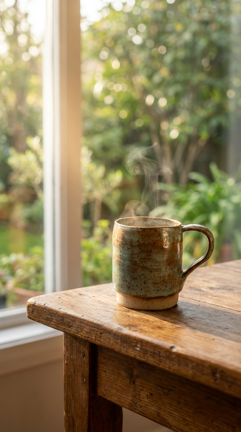 Handmade Speckled Stoneware Mug in Soft Teal and Earthy Browns by Gin