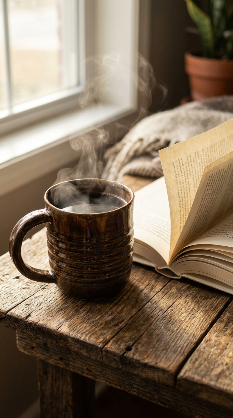 Hand-Thrown Ribbed Brown Stoneware Mug | 8oz Ceramic Coffee Cup by Gin