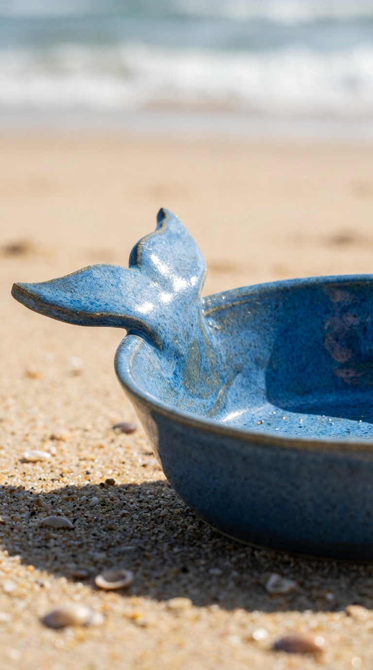 Handmade Whale Tail Ceramic Bowl – Ocean Blue Stoneware by Gin