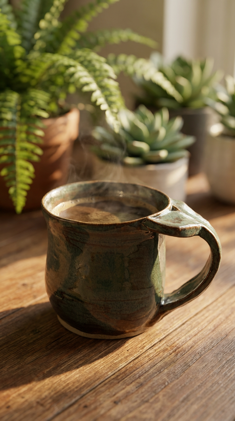 Handmade 8oz Whale Tail Mug in Deep Ocean Green Glaze by Gin