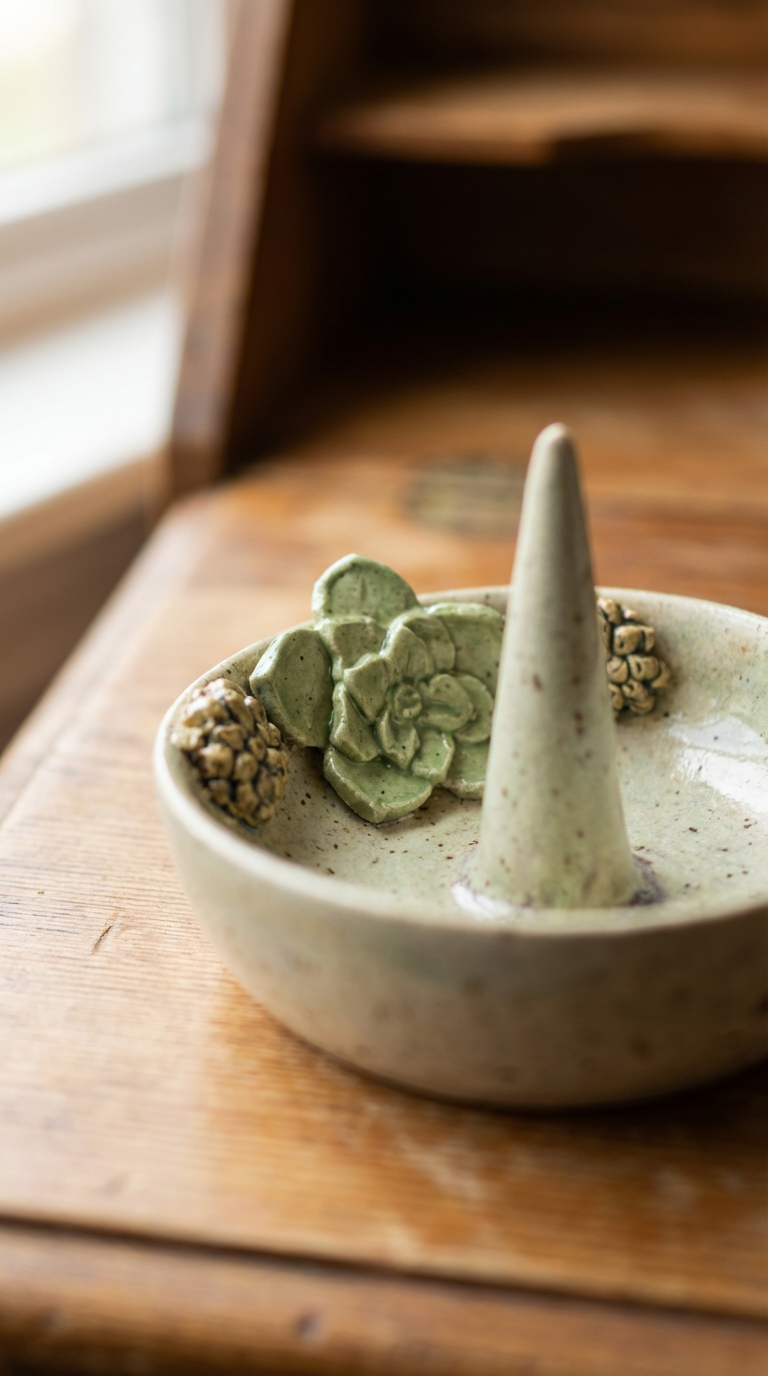 Hand-Sculpted Succulent Ring Dish – Speckled Stoneware Jewelry Holder by Gin